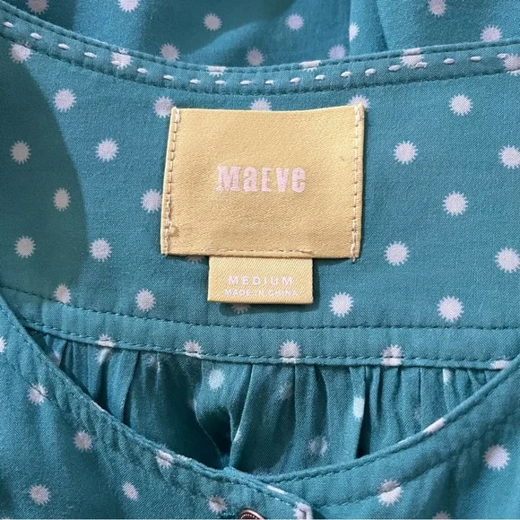 Anthropologie Maeve Teal Polka Dot Asbury Printed Button Down Blouse Size M - Picture 9 of 9